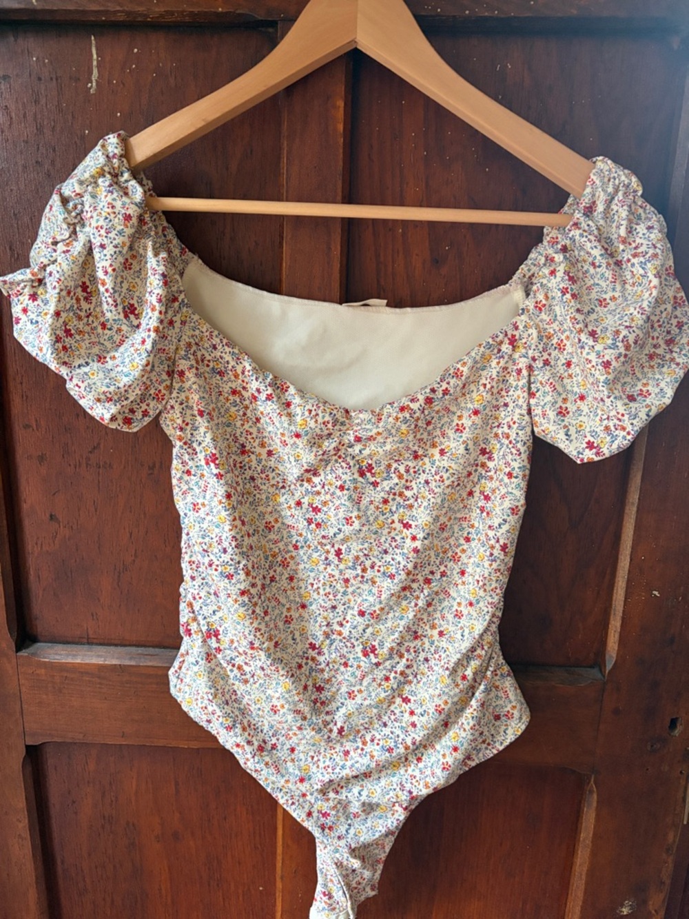 Free People Floral Puff-Sleeve Off-Shoulder Bodysuit - White Multi